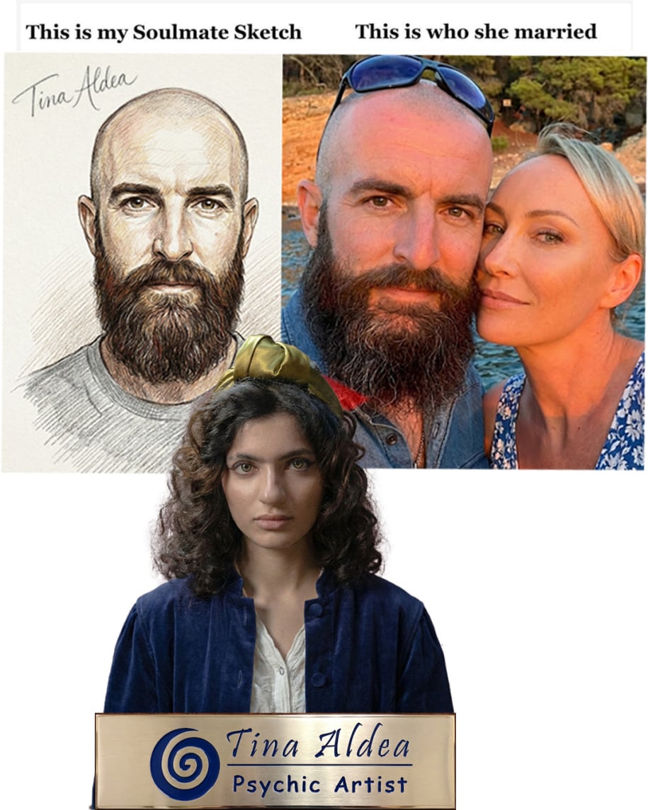 Tina Aldea psychic artist creating soulmate sketch drawing portrait